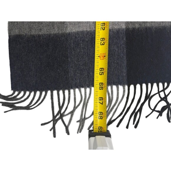 Via Condotti Roma 100% Virgin Wool Plaid Fringe Scarf Navy Blue Taupe Italy - Picture 6 of 8